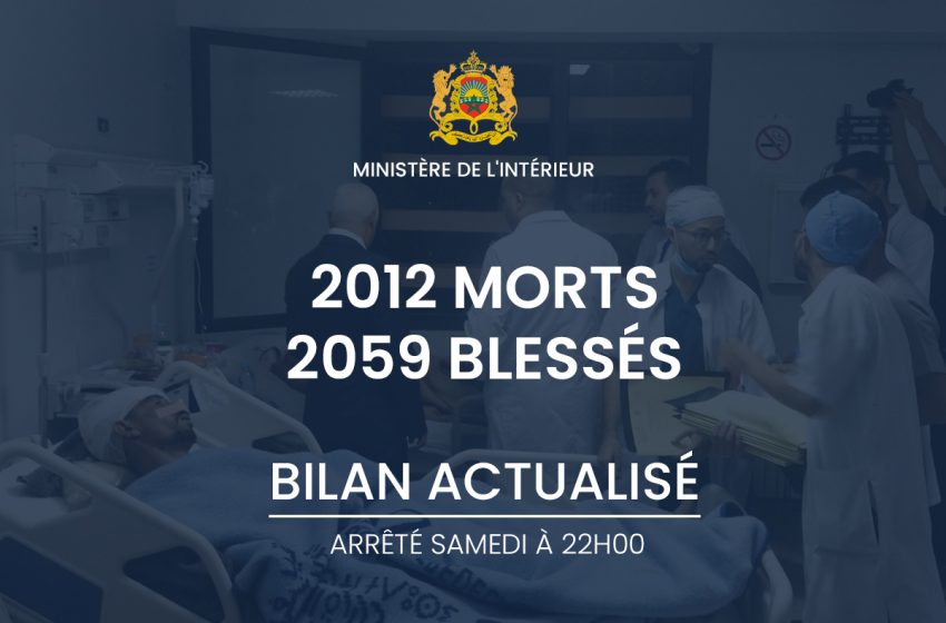 Séisme d’Al Haouz: 2.012 morts et 2.059 blessés, dont 1.404 grièvement