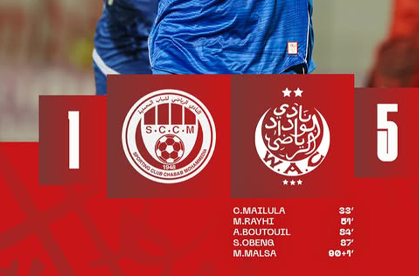 Botola Pro D1 “Inwi” (21è journée): Le Wydad Casablanca étrille Chabab Mohammedia (5-1), s’installe sur le podium